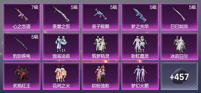 和平精英6升级枪 13粉装 1飞行器 266枪皮 202套装 86644热力 16印记