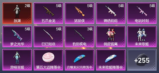 和平精英7升级枪 3粉装 2飞行器 165枪皮 113套装 51970热力 10印记