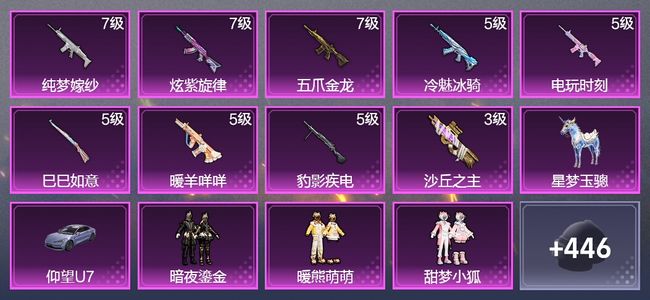 和平精英2载具 9升级枪 20粉装 2飞行器 261枪皮 183套装 93626热力 8印记 星钻