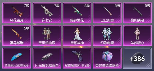 和平精英6升级枪 4粉装 2尾迹 237枪皮 177套装 7,0940热力 15印记 星钻