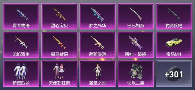 和平精英1载具 9升级枪 5粉装 1尾迹 204套装 7,8337热力 18印记