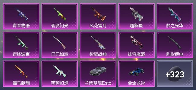 和平精英2载具 12升级枪 4粉装 2尾迹 197套装 8,6406热力 20印记