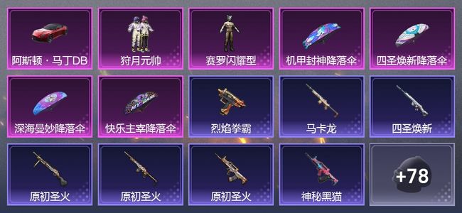 和平精英1载具 1升级枪 2粉装 56套装 20389热力 8印记