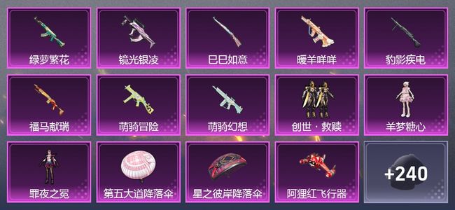 和平精英8升级枪 3粉装 3尾迹 162套装 5,5879热力 16印记