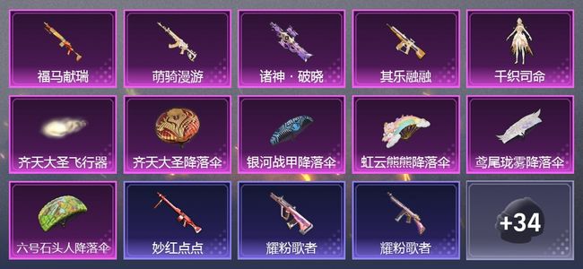 和平精英4载具 4升级枪 1粉装 1尾迹 57枪皮 26套装 19071热力 2印记