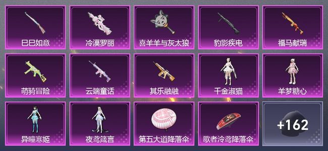 和平精英8升级枪 4粉装 2尾迹 146枪皮 124套装 42598热力 4印记
