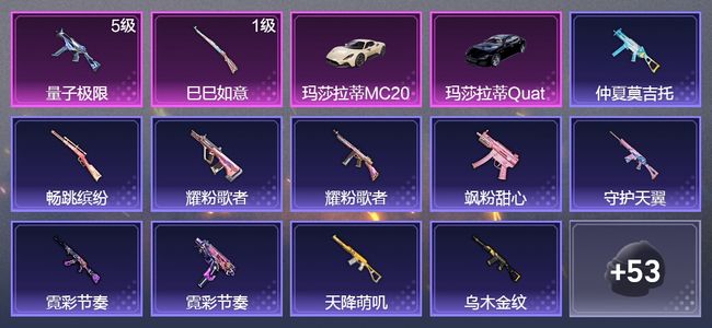 和平精英2载具 2升级枪 43枪皮 27套装 12537热力 1印记 黄金