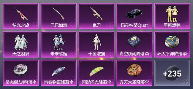 和平精英1载具 3升级枪 4粉装 141套装 62925热力 7印记
