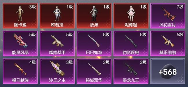 和平精英25载具 14升级枪 31粉装 24尾迹 309枪皮 220套装 135651热力 14印记 皇冠
