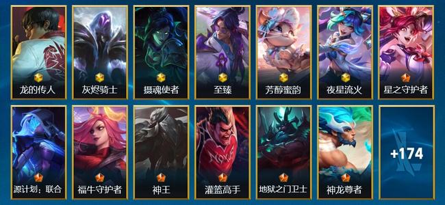 英雄联盟手游（lol手游）6神话 22传说 81史诗 187皮肤 131英雄