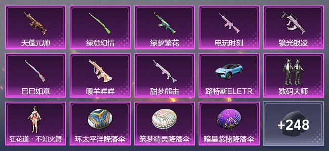和平精英1载具 10升级枪 2粉装 145套装 67391热力 9印记