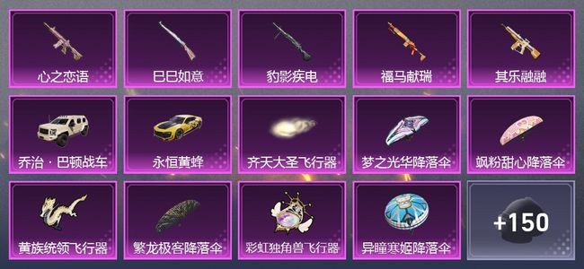 和平精英2载具 5升级枪 1粉装 5尾迹 138枪皮 120套装 41110热力 6印记