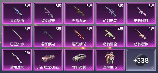 和平精英2载具 11升级枪 5粉装 3尾迹 233枪皮 128套装 69266热力 13印记 星钻