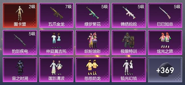 和平精英5升级枪 10粉装 3尾迹 209枪皮 173套装 7,0431热力 14印记 黄金