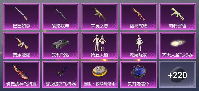 和平精英【苹果版】1载具 0升级枪 2粉装 10尾迹 98套装 38659热力 8印记