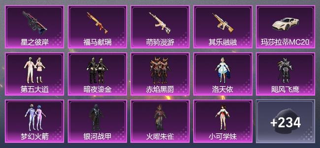 和平精英【苹果版】1载具 0升级枪 10粉装 6尾迹 105套装 46430热力 4印记
