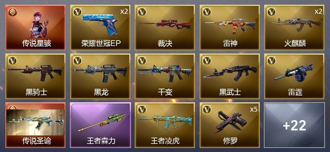 穿越火线（CF）1传说角色 1传说武器 1王者武器 42V武器 3V角色 13皮肤 可排位 新锐
