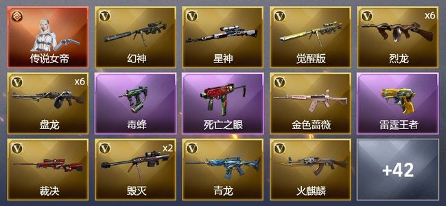 穿越火线（CF）1传说角色 13王者武器 2炫金武器 60V武器 3V角色 7皮肤 可排位