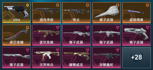 无畏契约1金皮 6橙皮 8紫皮 72皮肤 2,1650皮肤总价值 660已用源晶 白银