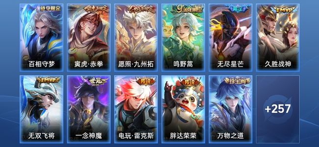 王者荣耀V7 9传说 78史诗 267皮肤 荣耀王者