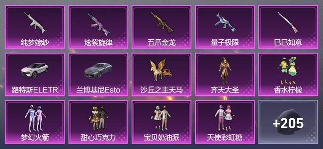 和平精英2载具 6升级枪 13粉装 7飞行器 116套装 59571热力