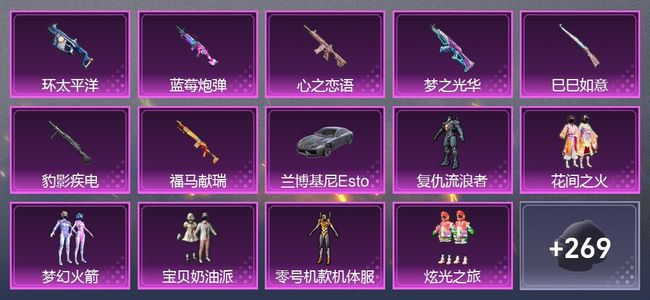 和平精英1载具 7升级枪 10粉装 4尾迹 159套装 73402热力 16印记