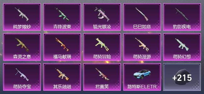 和平精英1载具 13升级枪 3粉装 3尾迹 202枪皮 133套装 61078热力 8印记