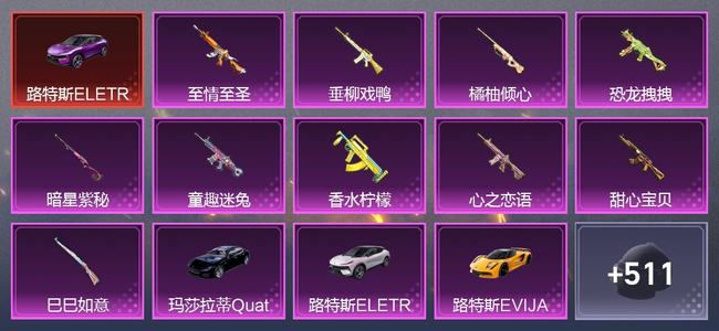 和平精英【苹果版】17载具 10升级枪 35粉装 4尾迹 262套装 150214热力 21印记