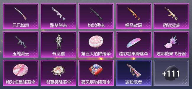 和平精英0载具 6升级枪 1粉装 1尾迹 104套装 38042热力 4印记