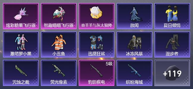 和平精英1升级枪 2尾迹 79枪皮 58套装 20284热力 4印记 王牌