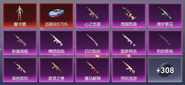 和平精英4载具 13升级枪 18粉装 7尾迹 249枪皮 186套装 8,9433热力 13印记