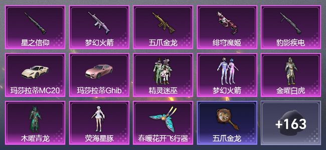 和平精英【苹果版】2载具 5升级枪 5粉装 179枪皮 190套装 星钻