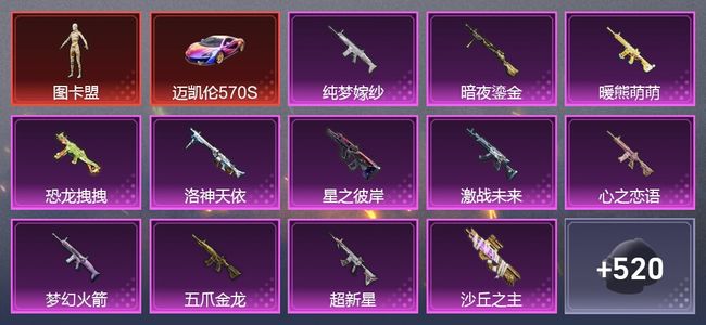 和平精英10载具 17升级枪 28粉装 425枪皮 333套装 皇冠