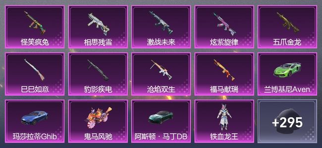 和平精英【苹果版】4载具 9升级枪 8粉装 249枪皮 175套装 9印记