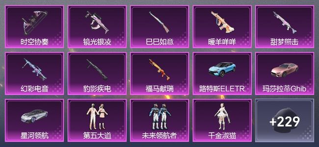和平精英3载具 8升级枪 5粉装 243枪皮 159套装 14印记