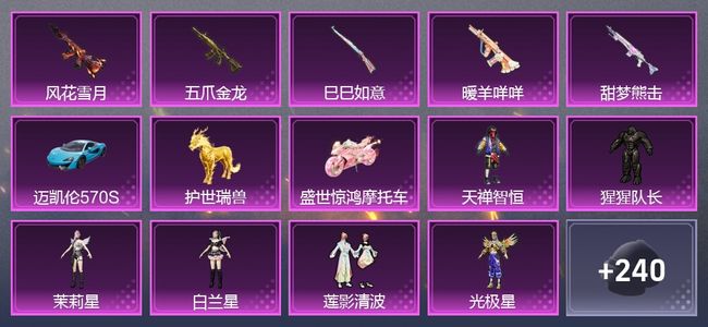 和平精英4载具 11升级枪 15粉装 276枪皮 173套装 0印记