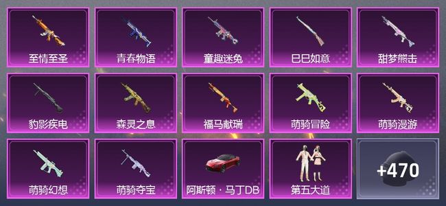 和平精英1载具 12升级枪 10粉装 1尾迹 272套装 110486热力 22印记