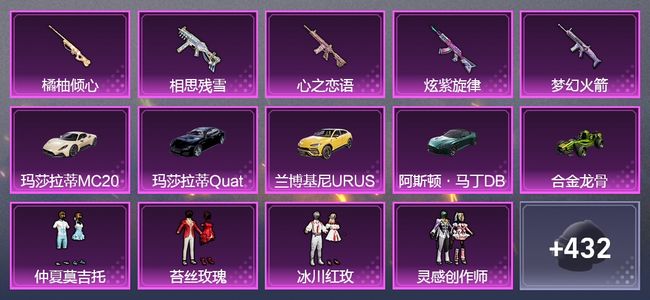 和平精英5载具 5升级枪 28粉装 1飞行器 223套装 95668热力 6印记