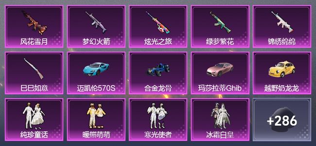 和平精英4载具 7升级枪 12粉装 3飞行器 165套装 70891热力 11印记