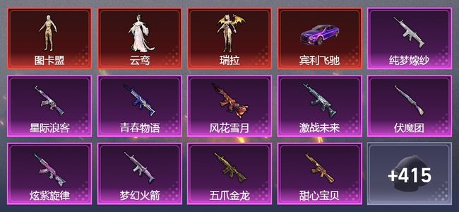 和平精英19载具 33升级枪 33粉装 14飞行器 202套装 141735热力 15印记