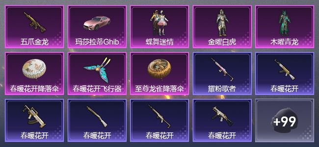 和平精英1载具 1升级枪 3粉装 2尾迹 71套装 25566热力 1印记