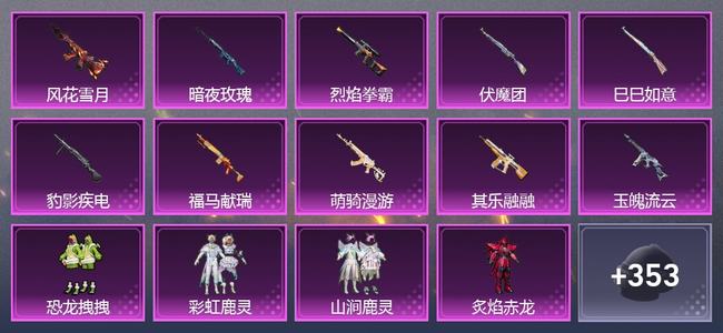 和平精英0载具 10升级枪 10粉装 3尾迹 270枪皮 221套装 91016热力 10印记