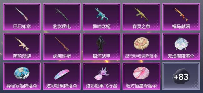 和平精英0载具 7升级枪 1粉装 1尾迹 60套装 23836热力 2印记