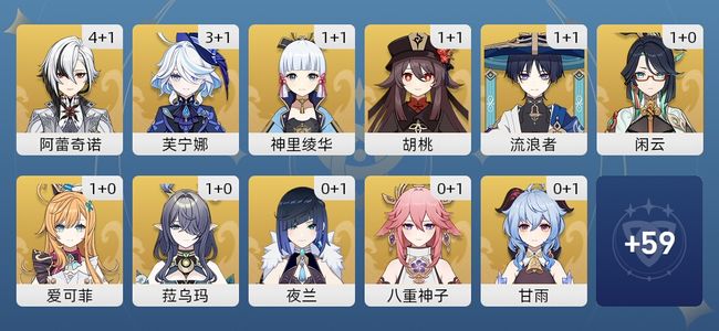 原神60黄 48角色黄 12武器黄 24五星角色 10五星武器 女主 60级