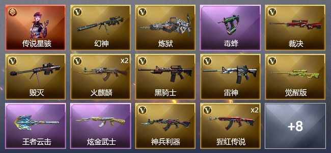 穿越火线（CF）1传说角色 1王者武器 1炫金武器 20V武器 2V角色 12皮肤 可排位 新锐