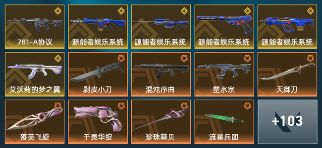 无畏契约16橙皮 6金皮 9紫皮 117皮肤 44720皮肤总价值 1425已用源晶 白银