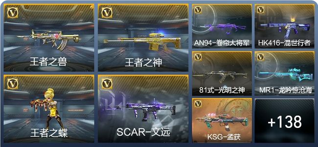 穿越火线：枪战王者V3 8王者武器 163英雄武器 5英雄角色 187万化 枪皇