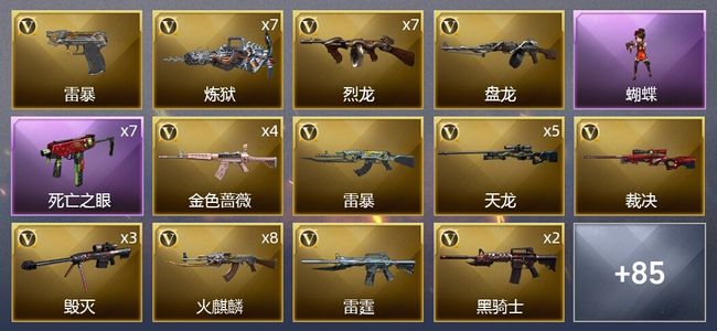 穿越火线（CF）17王者武器 8炫金武器 173V武器 6V角色 16皮肤 可排位 传奇