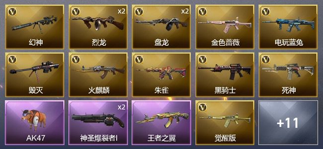 穿越火线（CF）2王者武器 1炫金武器 22V武器 1V角色 11皮肤 可排位 宗师