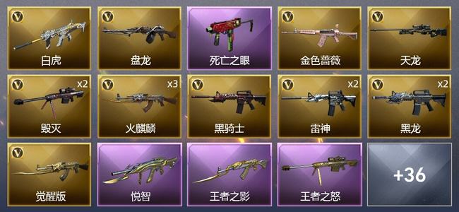 穿越火线（CF）5王者武器 4炫金武器 43V武器 3V角色 28皮肤 可排位 枪王